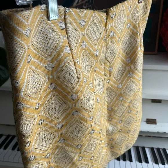 Amanda Chelsea Womens SZ 14 A-Line Skirt Yellow Chevron Brocade Career Zips - Picture 11 of 16